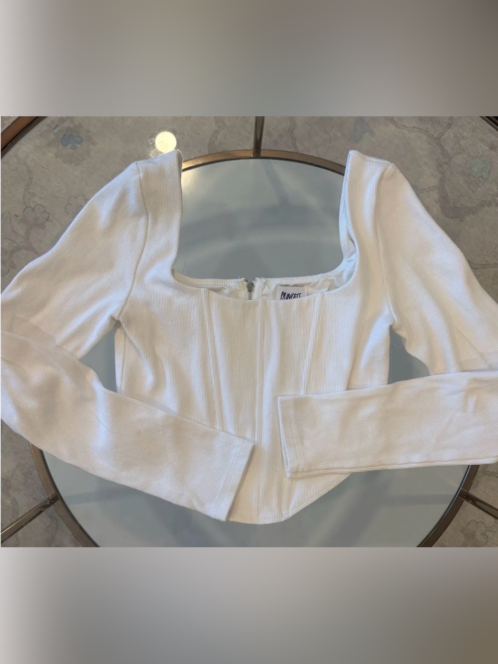 Princess Polly White Ribbed Square-Neck Long Sleeve Crop Top